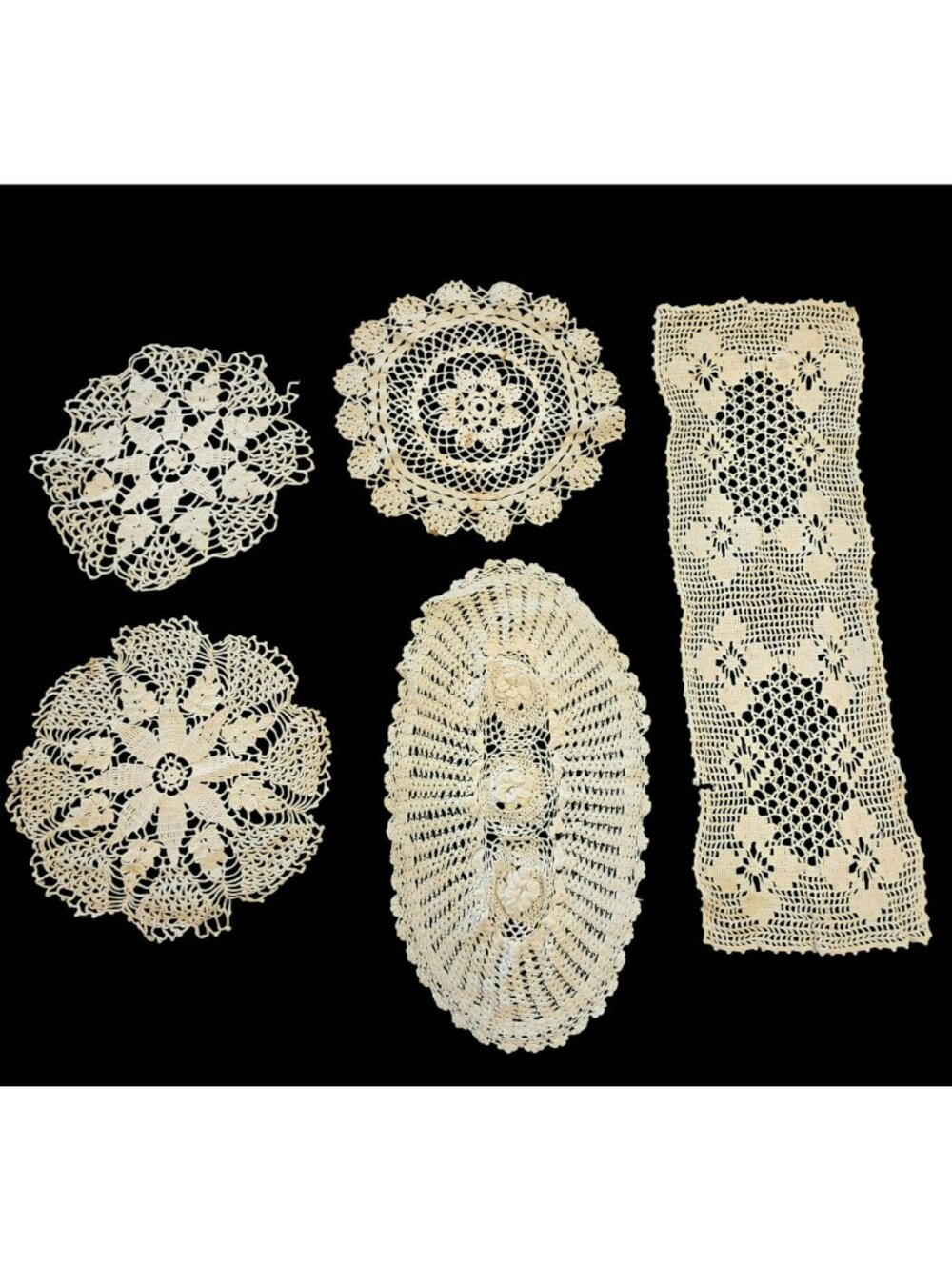 Lot (5) Vintage Crochet Lace Doilies Assorted for Craft Repurpose or Restoration